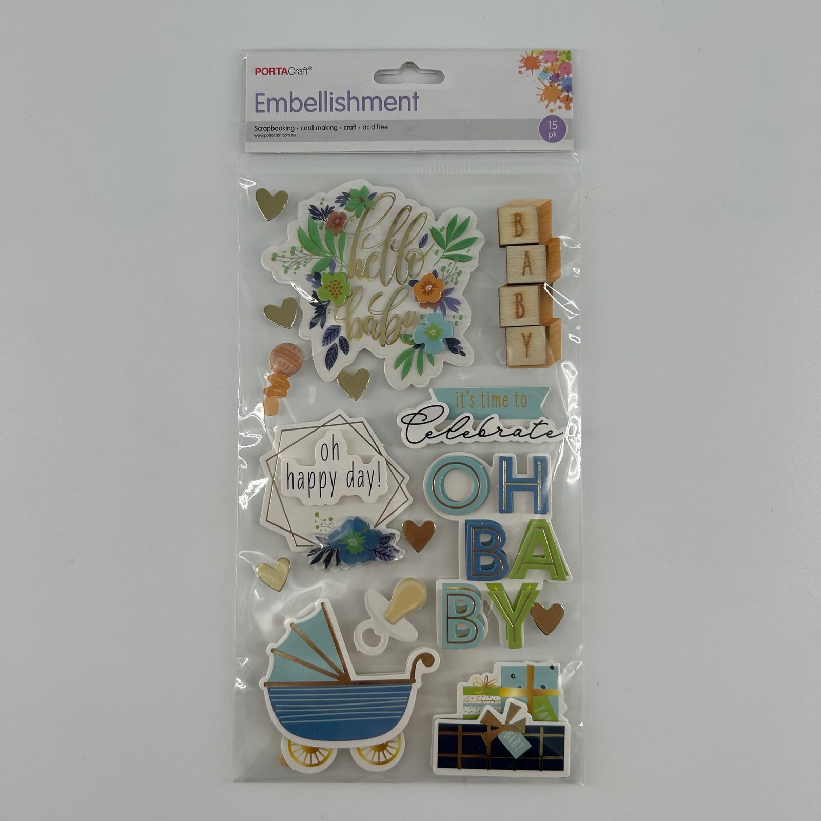Card Embellishments 15pk - Hello Baby
