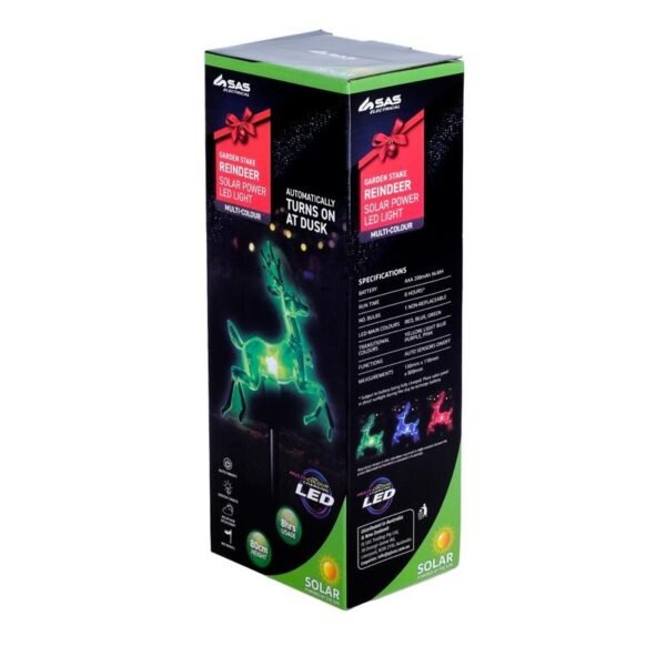 Stake Light Solar Reindeer 1LED 13cm x 11cm x 80cm  Multi Colour 1 Function Colour Changing