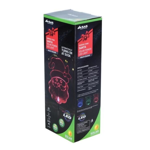 Stake Light Solar Santa 1LED 14cm x 10cm x 80cm Multi Colour 1 Function Colour Changing