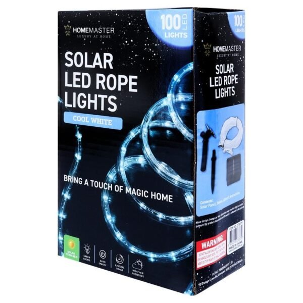 Rope Light Solar 100LED 12m Total Length Cool White 8 Functions