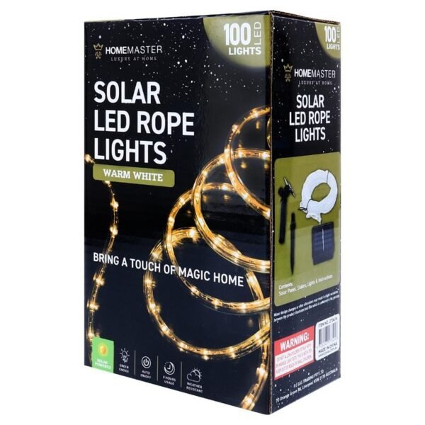 Rope Light Solar 100LED 12m Total Length Warm White 8 Functions