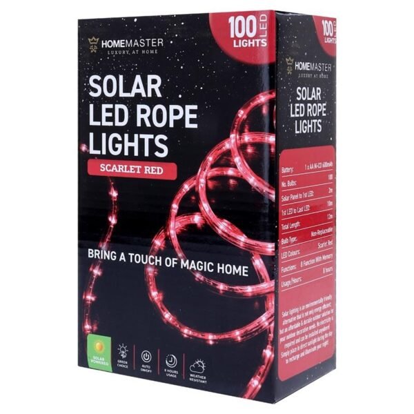 Rope Light Solar 100LED 12m Total Length Red 8 Functions