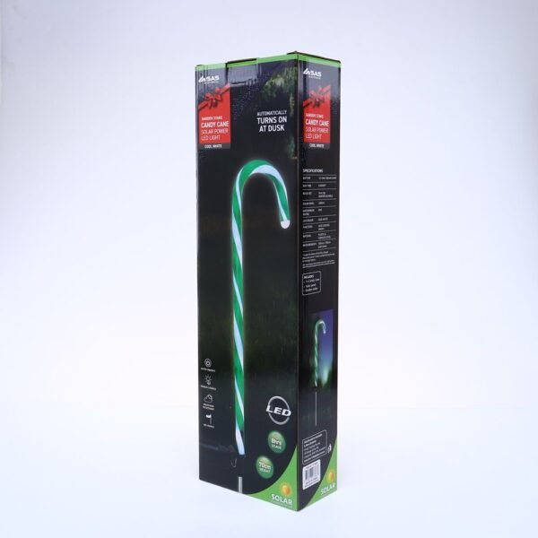 Stake Light Solar Candy Cane 8LED 16.5cm x 70cm Cool White LED Green