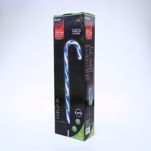 Stake Light Solar Candy Cane 8LED 16.5cm x 70cm Cool White LED Blue