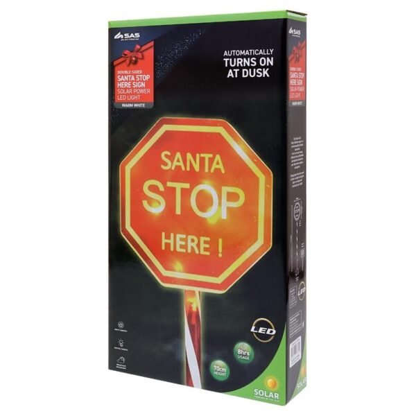 Stake Light Solar Double Sided Sign With Candy Striped Pole 14LED 18cm x 70cm Warm White 2 Function