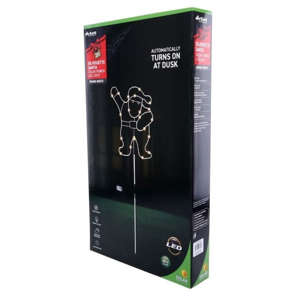 Stake Light Solar Silhouette Santa 20LED 20cm x 25cm x 70cm Warm White 1 Functions
