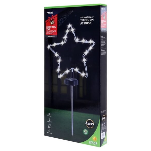 Stake Light Solar Silhouette Star 20LED 25cm x 25cm x 64cm Warm White 1 Functions