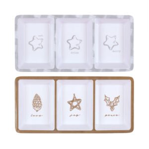 Melamine Tray 3 Section Rect Christmas Silver