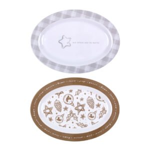 Melamine Plate Oval Large Christmas Gold