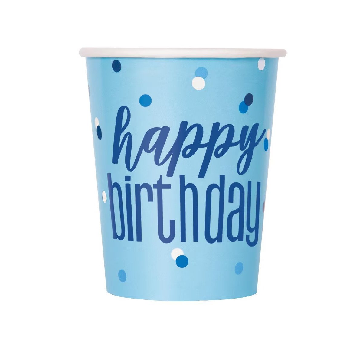 Blue Happy Birthday 270ml paper cups - 8pk