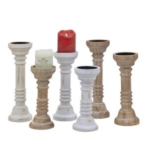 Earthy Essence Wooden Candle Holder 9.7X24Cm White