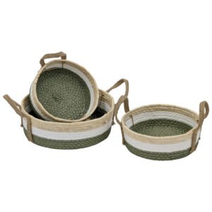 Paper Rope Round Basket with Handle Set 3 28X9.5Cm