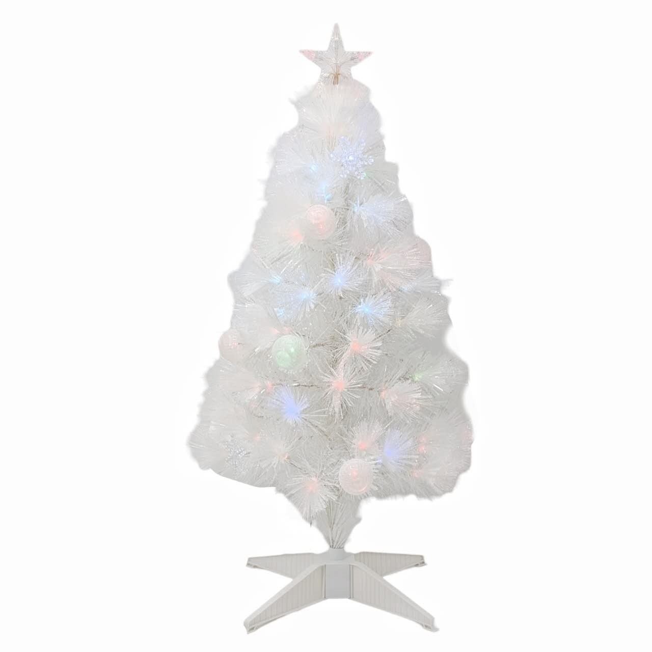 Xmas Fiber Optic Tree with Bauble White 150Cm