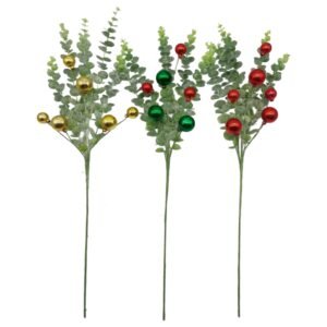 Xmas Bauble & Eucalyptus Spray 75Cm 3 Red/Green