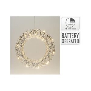 Wreath 30Cm With 20LED Silver B/O