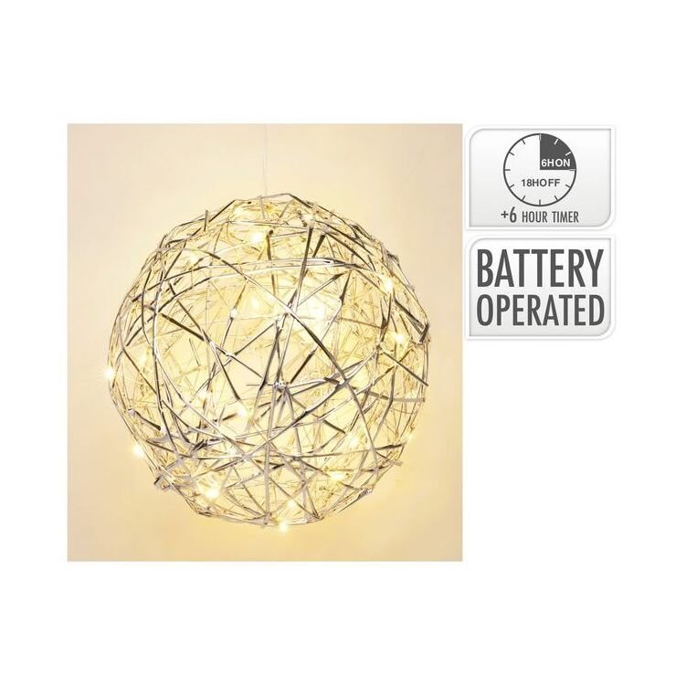 Ball 20Cm With 30LED Silver B/O