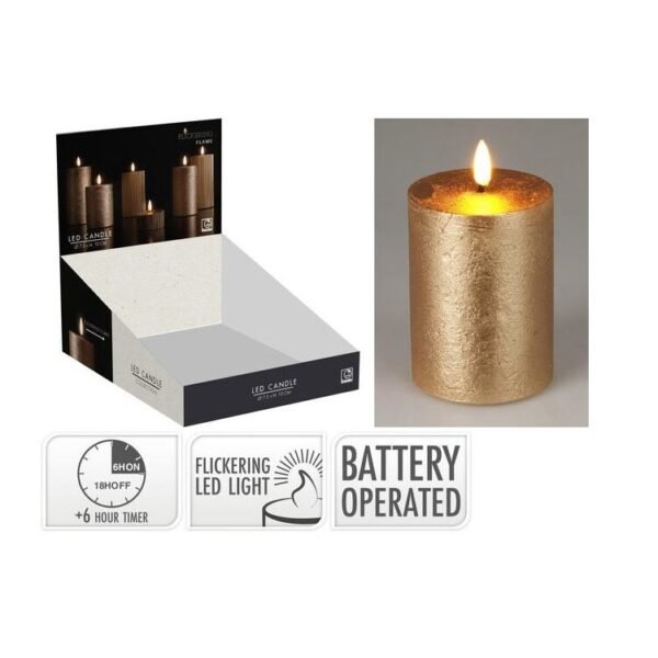 LED Candle 75X100Mm Gold Timer B/O