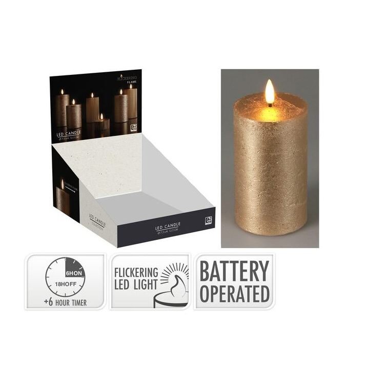 LED Candle 75X125Mm Gold Timer B/O