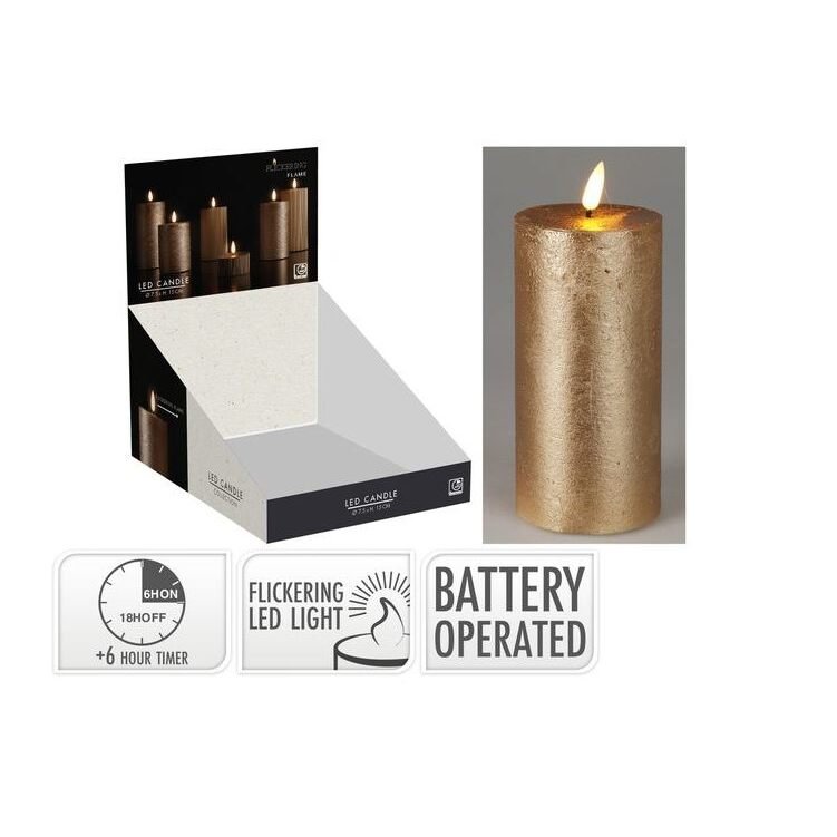 LED Candle 75X150Mm Gold Timer B/O
