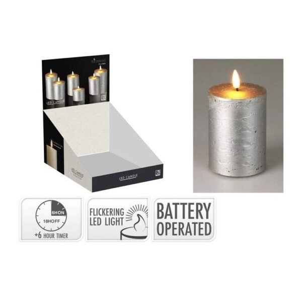 LED Candle 75X100Mm Silver B/O