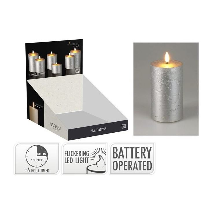 LED Candle 75X125Mm Silver B/O