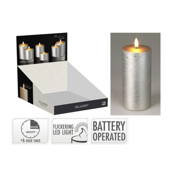 LED Candle 75X150Mm Silver B/O