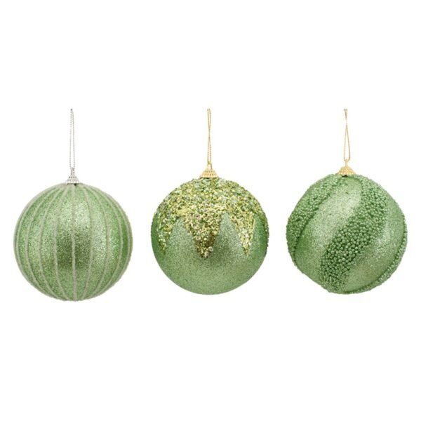 10Cm Sage Baubles Gold Accent