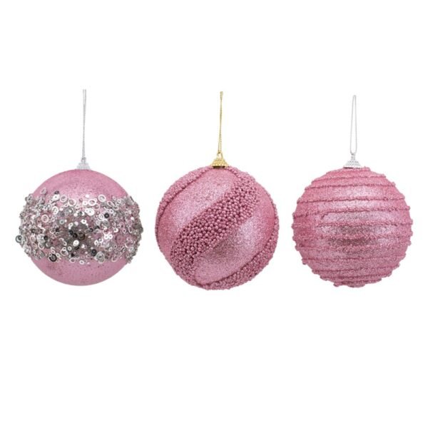 10Cm Pink Baubles Silver Accents