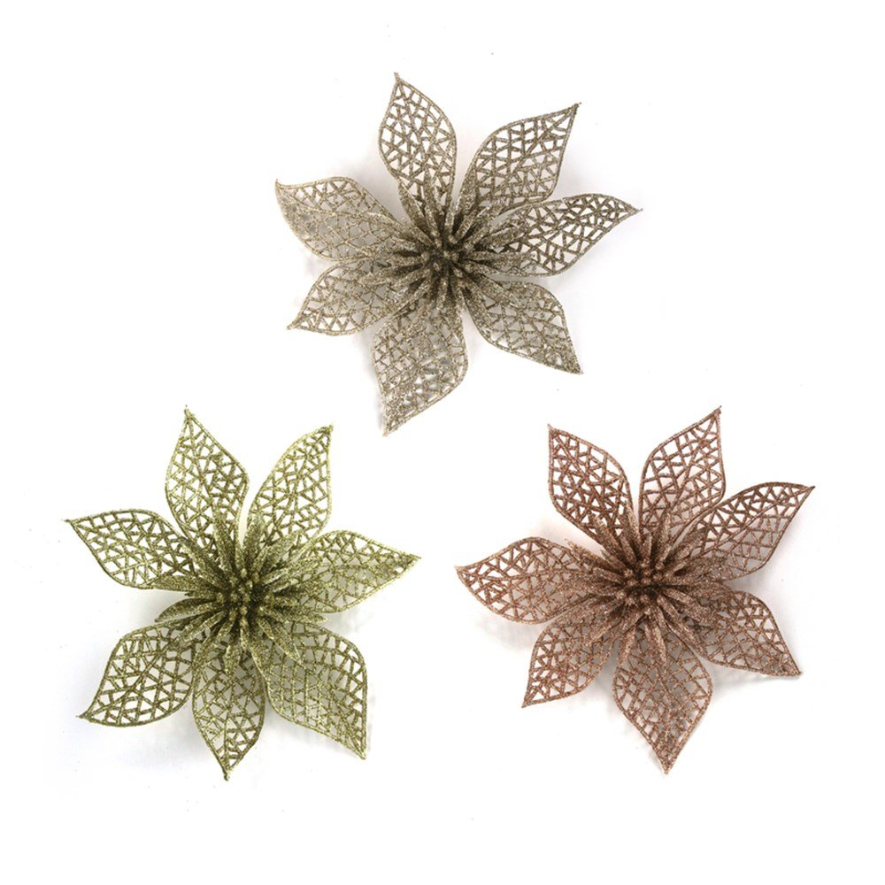 20Cm Glitter Flower Champagne