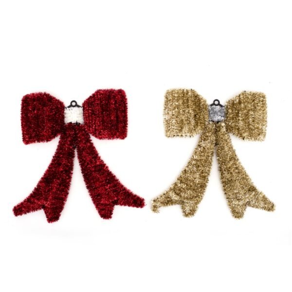40Cm Tinsel Bow Redw/White
