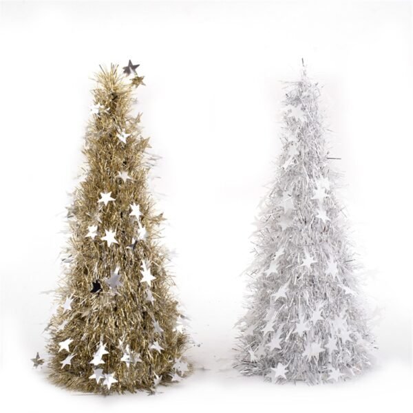 Tinsel Tree W/Cut Outs Silver W/White Star Cutouts 48Cm