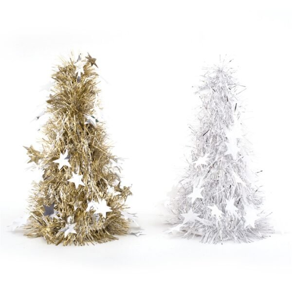 Tinsel Tree W/Cut Outs Silver W/White Star Cutouts 26Cm