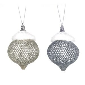 Wire Mesh Finial Silver Tree Ornament 8Cm