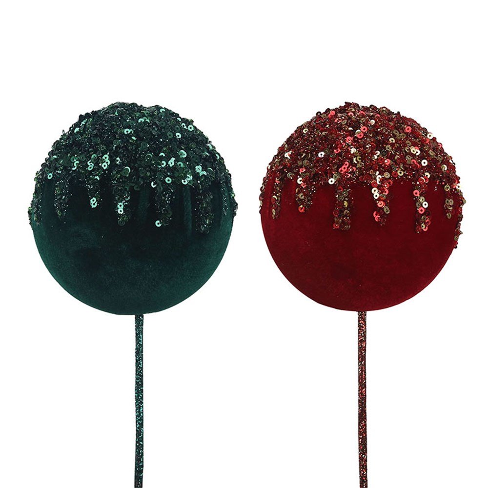 10Cm Emerald Velour Ball W/Glitter Finish