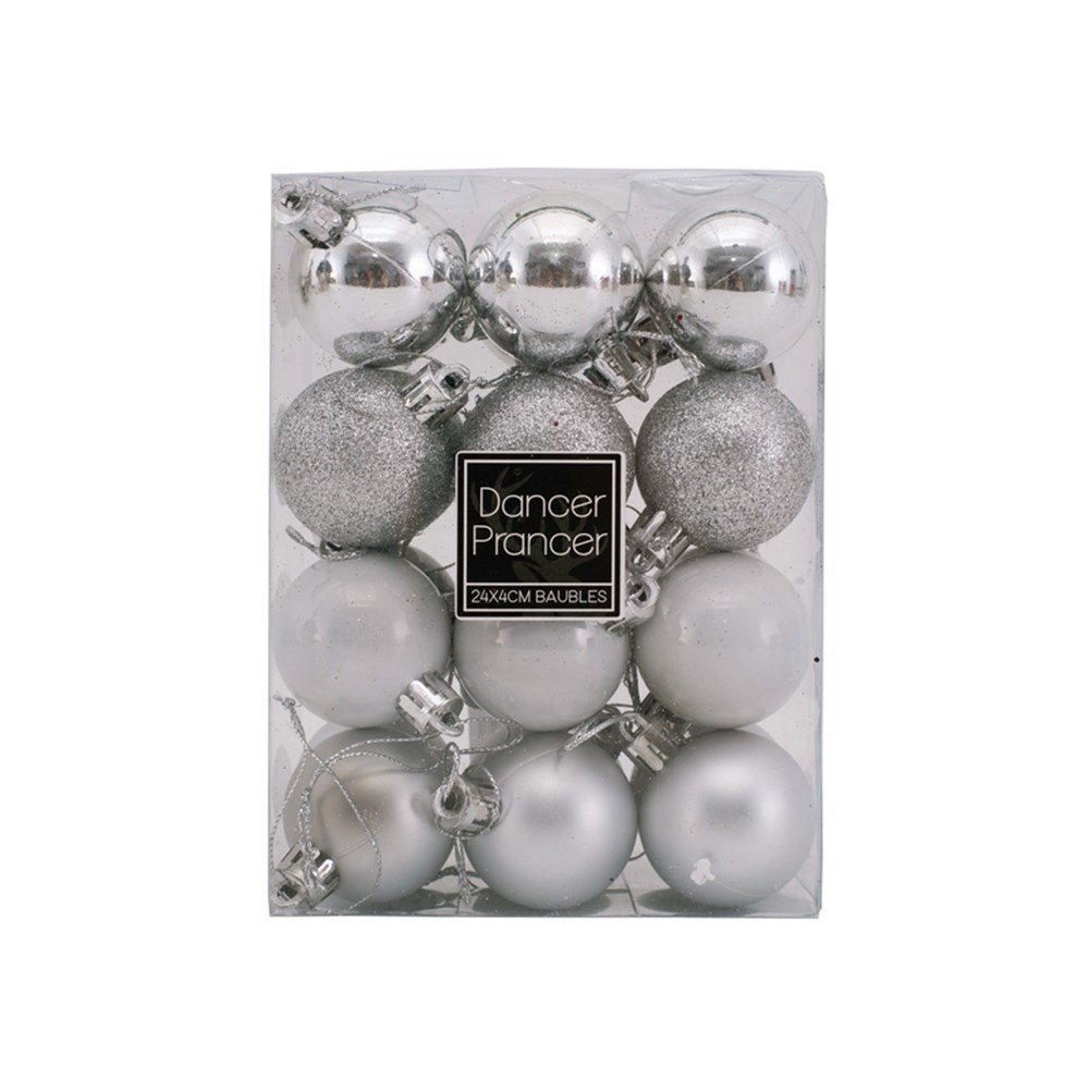 24Pk 4Cm Bauble-Silver