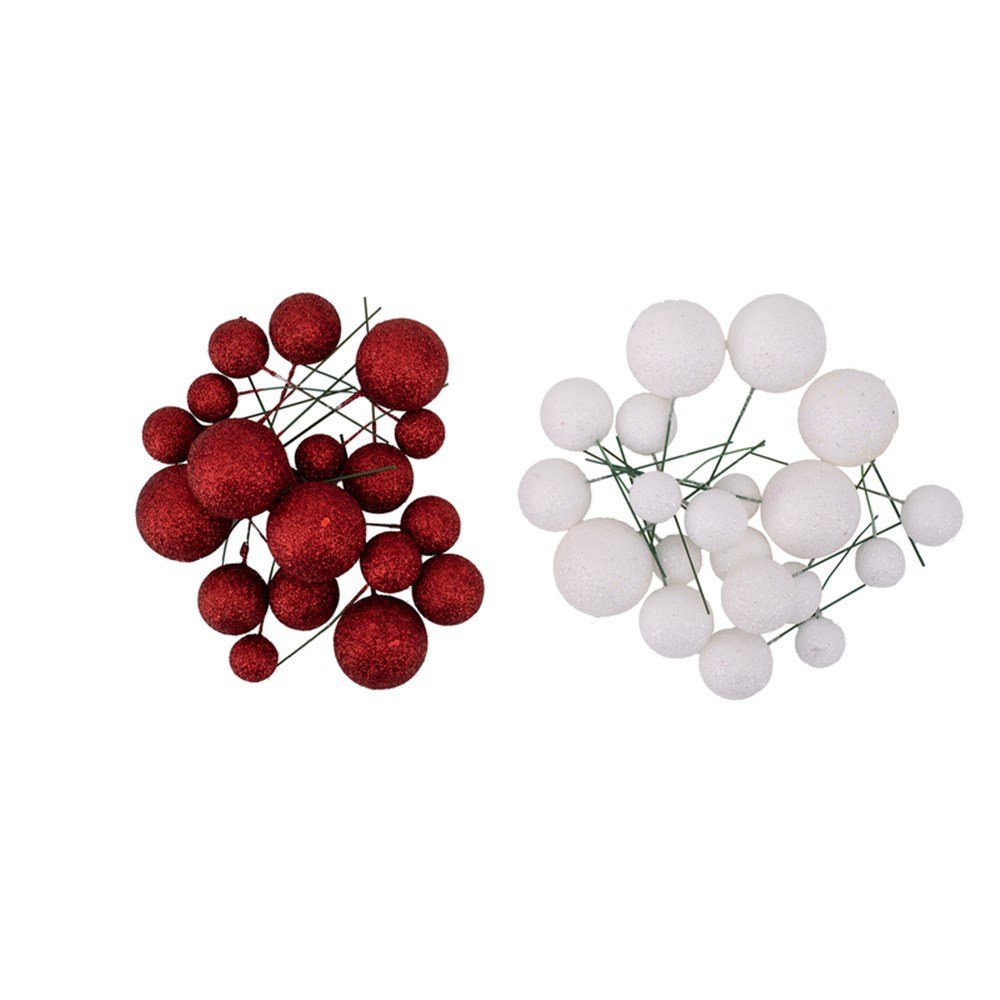 20Pc Asstd Ball Picks 4Cm, 3Cm, 2.5Cm, 2Cm White