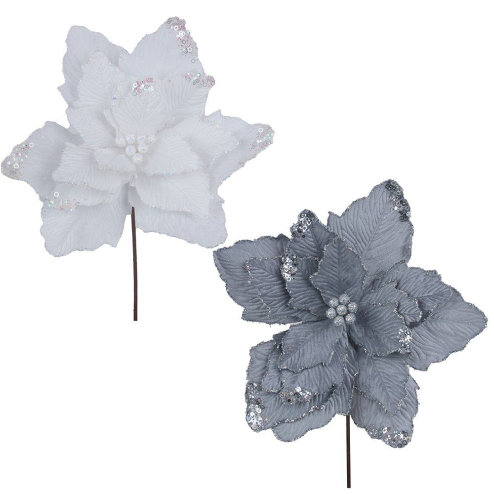 41Cm Poinsettia W/50Cm Stem Grey