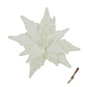 35Cm Ivory Poinsettia W/Pearl Details & 15Cm Stem W/Clip