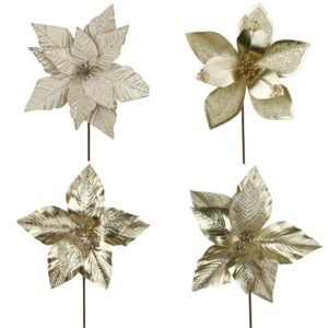 Champagne Poinsettia 26Cm Flower W/30Cm Stem Glitter