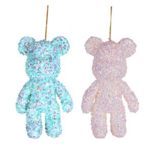 17Cm Sparkly Blue Teddy Bear Tree Ornament