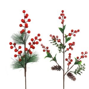 60Cm Red Berry Stems Frost