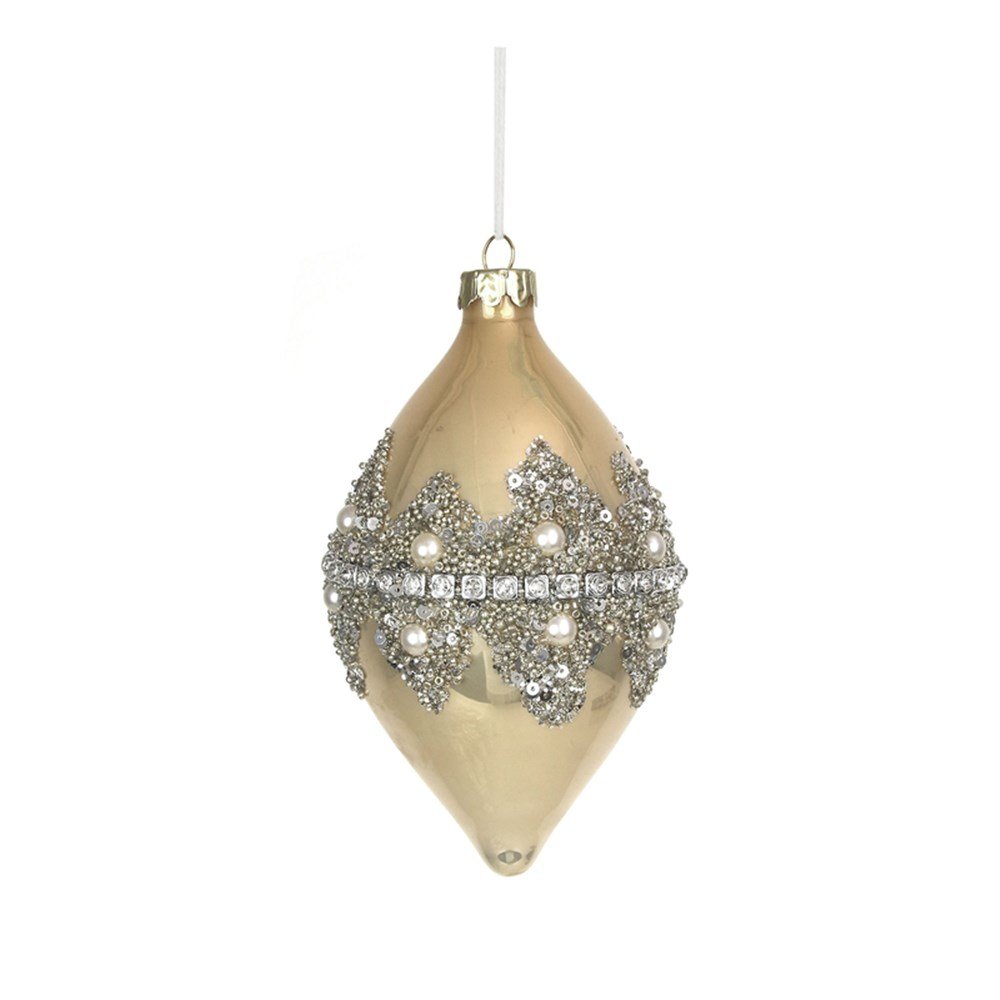 10Cm Champagne W/Pearl And Glitter Finish Glass Finial