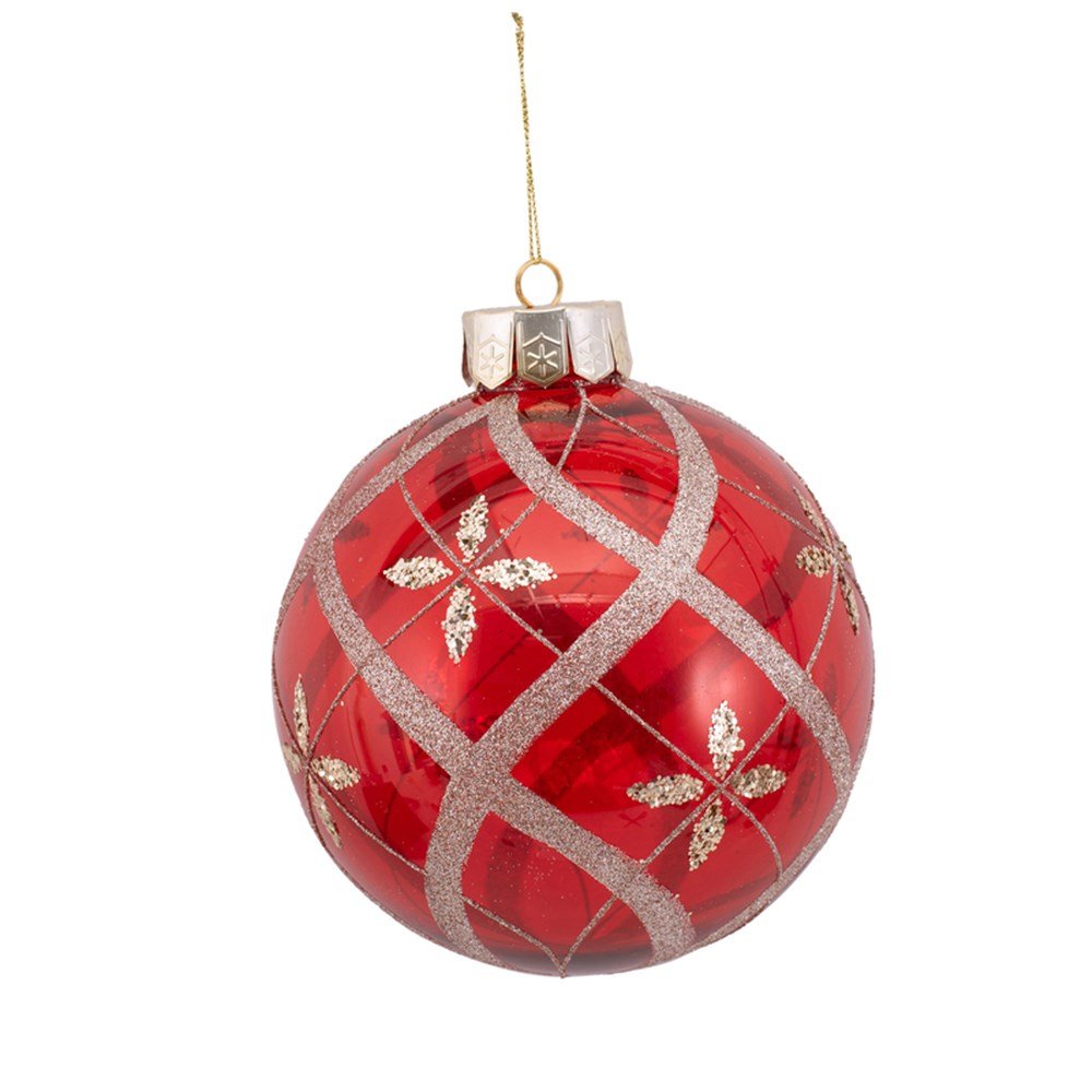 15Cm Red Shatterproof Bauble W/Handpainted Champagne Details