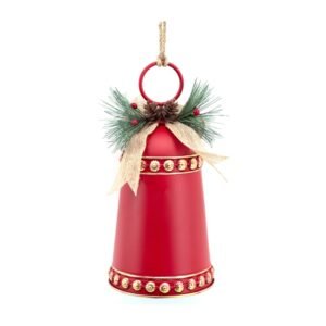 14.5X30.5Cm Red Metal Bell W/Pine&Berry Detail