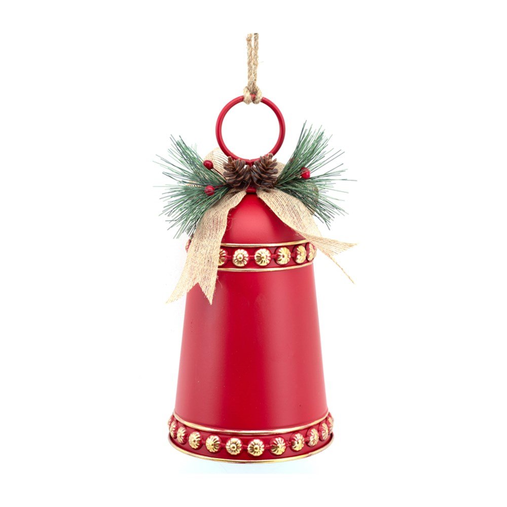 14.5X30.5Cm Red Metal Bell W/Pine&Berry Detail
