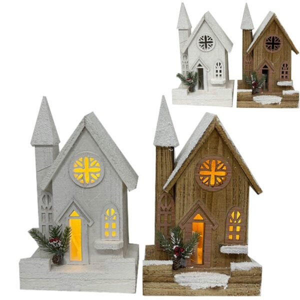 Wooden Winter House 33Cm White