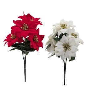 Xmas Poinsettia Pot 5 Heads 32Cm White