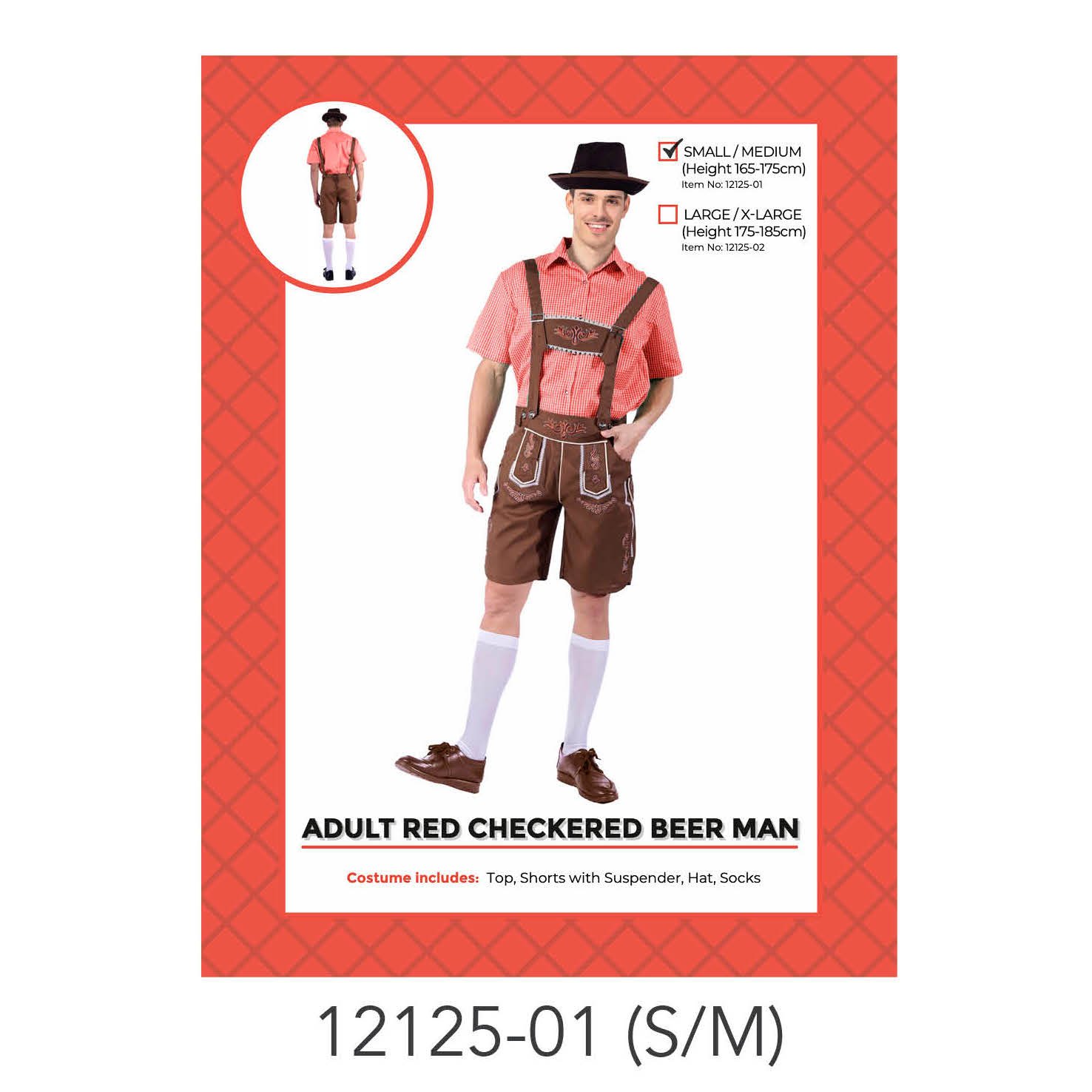 Adult Beer Man Costume (red checkered) S/M