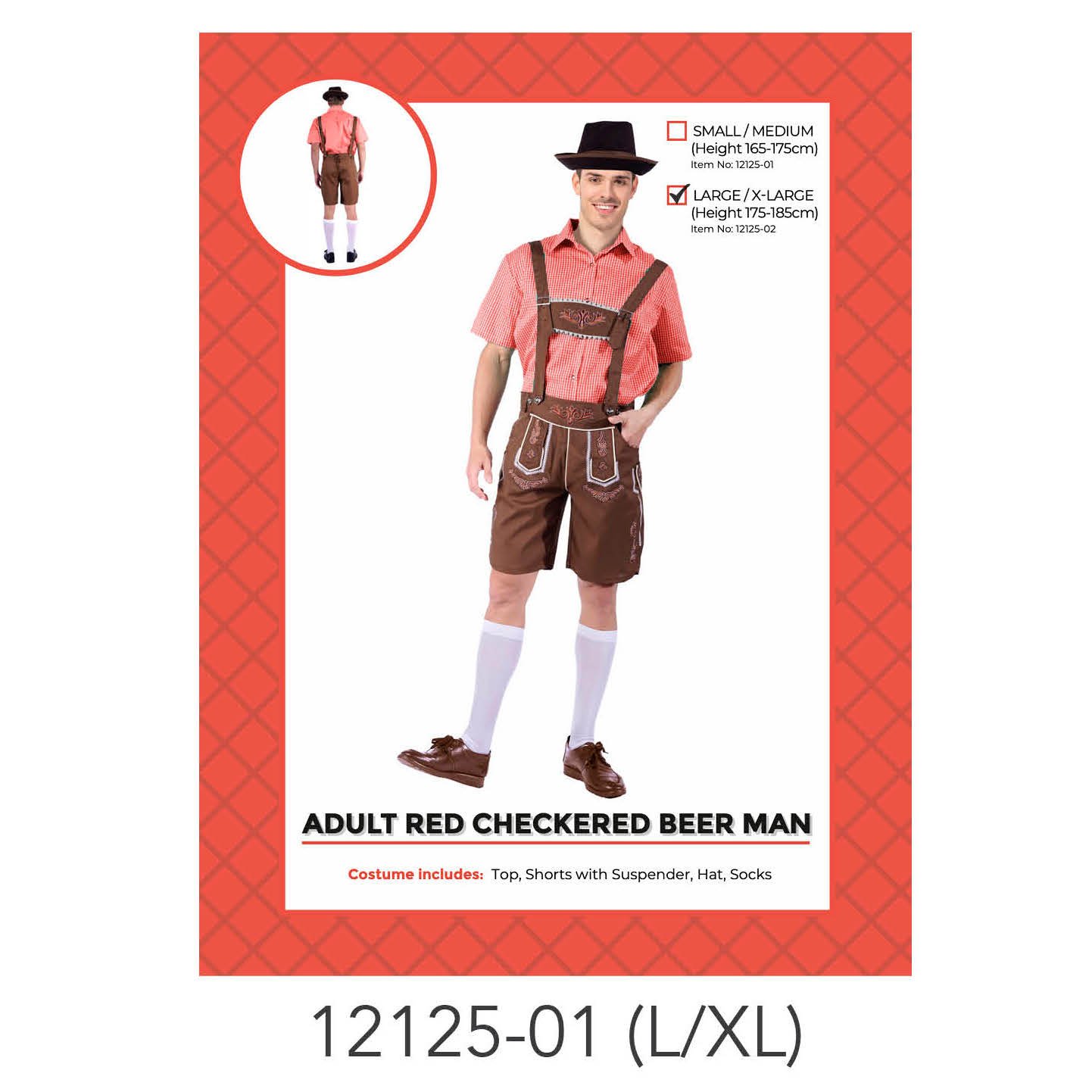 Adult Beer Man Costume (red checkered) L/XL
