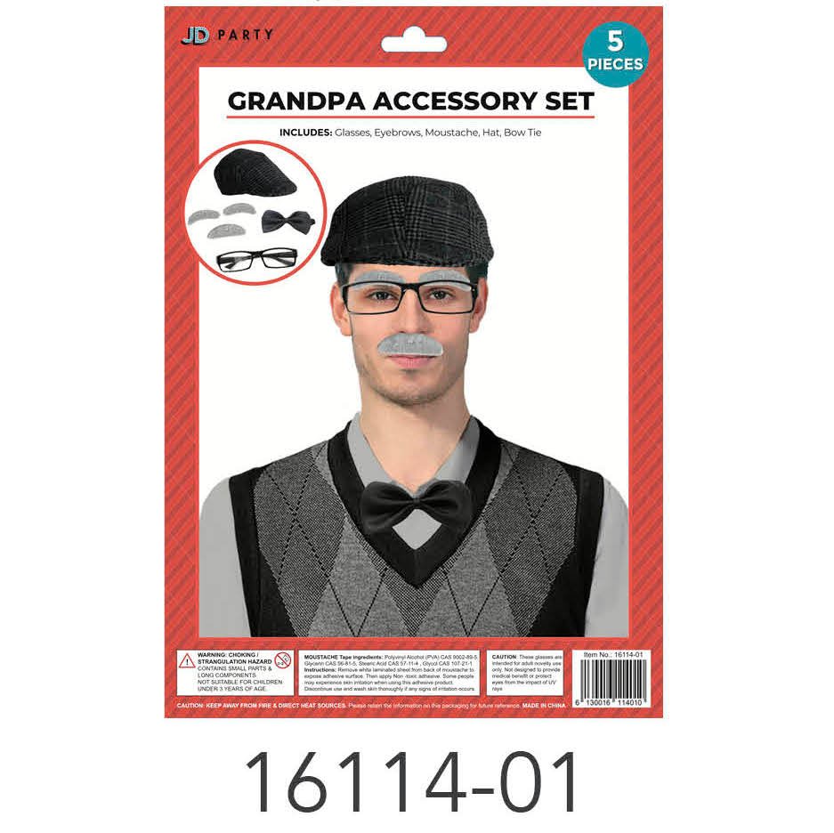 Grandpa Instant Kit (Dark Grey) (Cap, bow tie, eye brows, moustache, glasses)